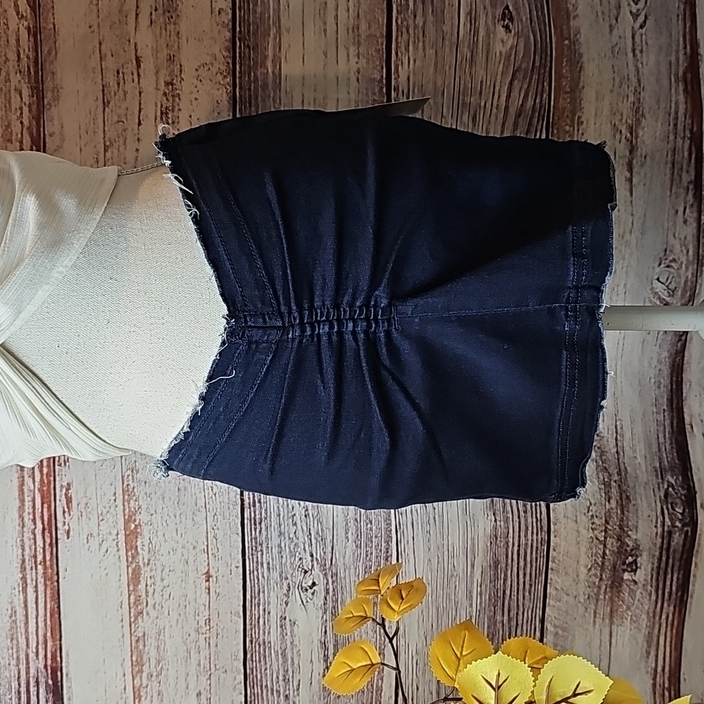NWT URBAN OUTFITTERS LOW-RISE RUCHED FRONT RAW HEM DENIM STRETCH MINI SKIRT - Picture 2 of 12